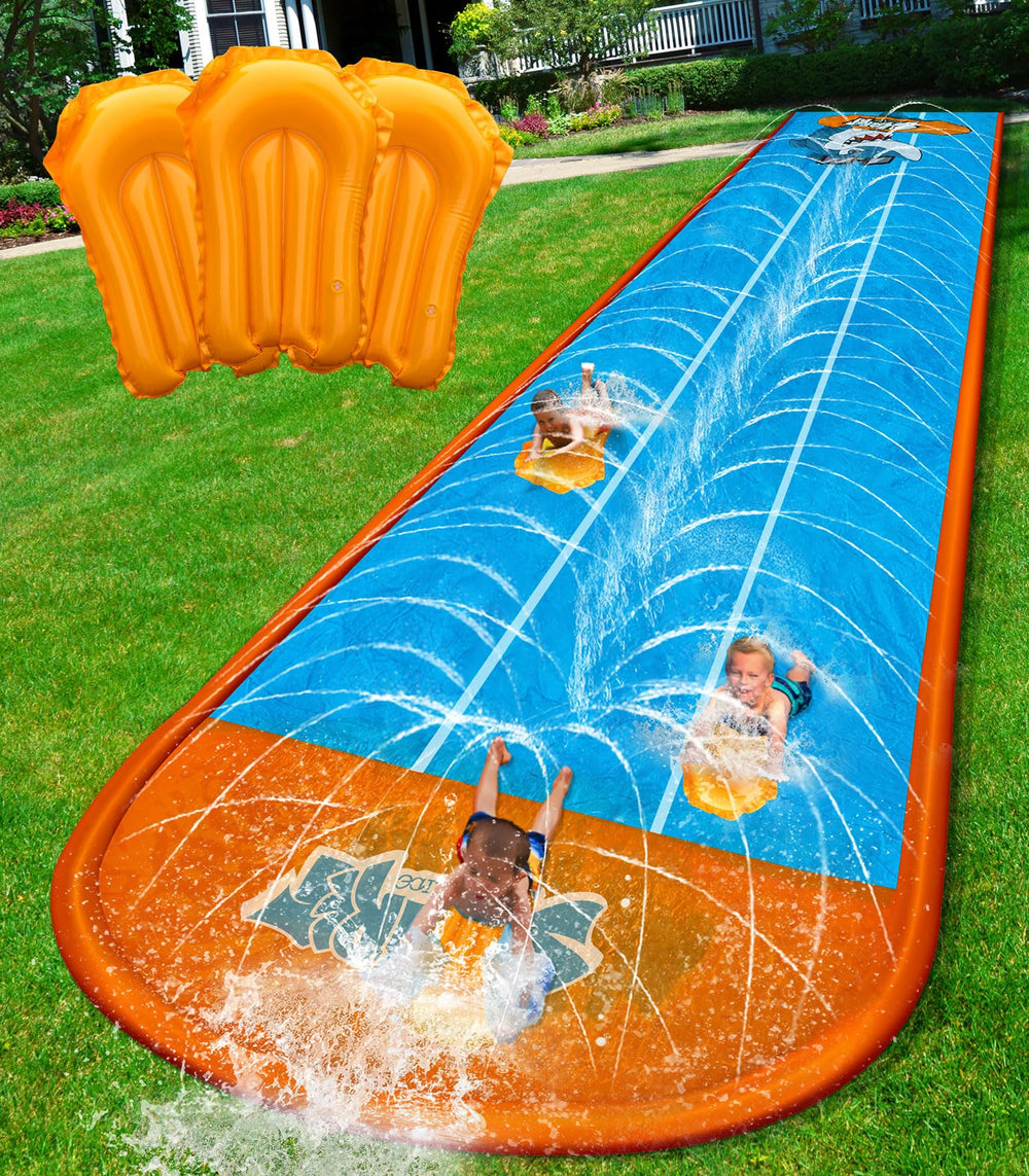 Spring Water slip-and-slide 22ft with 3 lanes ready for backyard racing fun