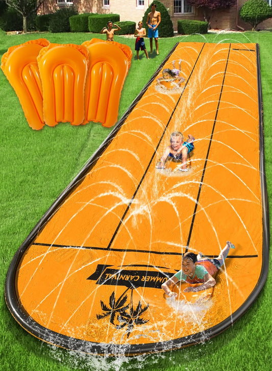 Spring Water slip and slide with blue shark pattern for backyard racing