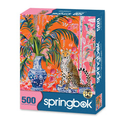 Springbok bold floral patterns beside the cheetah scene for color-rich puzzle nights.
