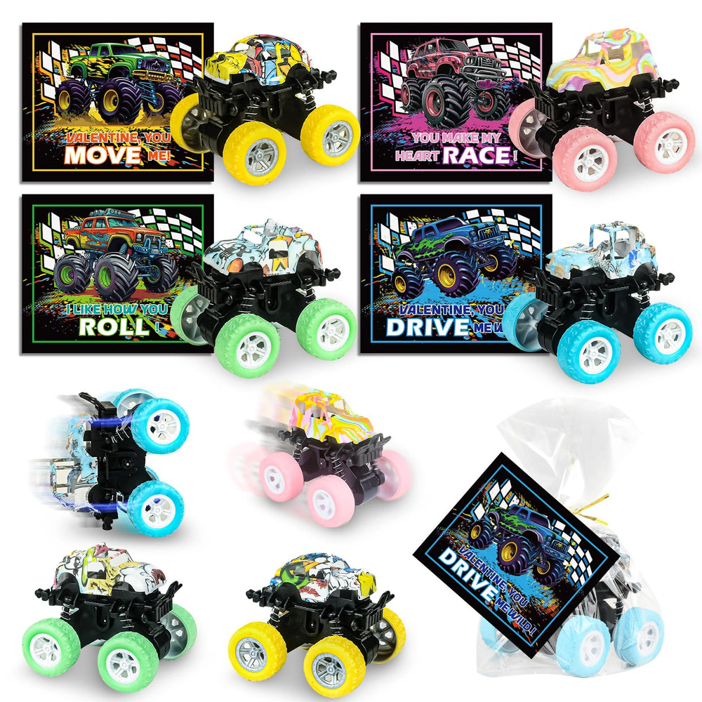 SpringFlower 24-pack valentines cards and monster truck set for classroom gift exchange