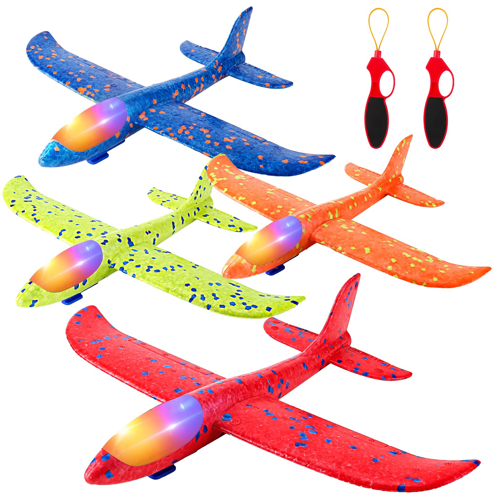 SpringFlower four-pack LED green foam airplane for outdoor play and quick throws.