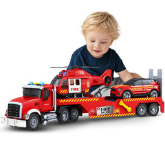 SpringFlower fire-truck-toy 21inch left view supports imaginative rescue play.