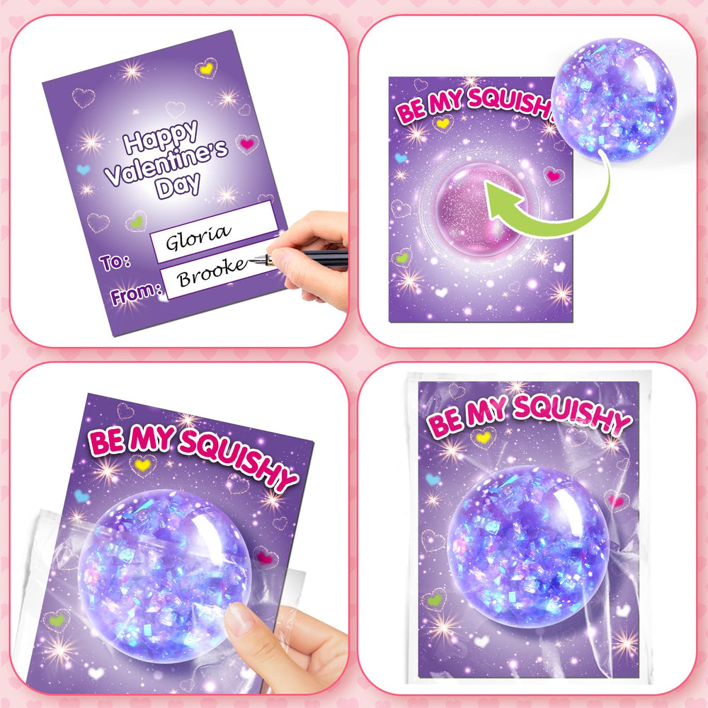 Close-up of SpringFlower stretchy ball toy included with cards.