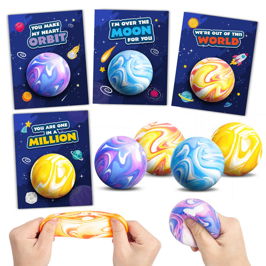 SpringFlower Valentines planet-front card shows a vibrant space theme for classroom exchanges