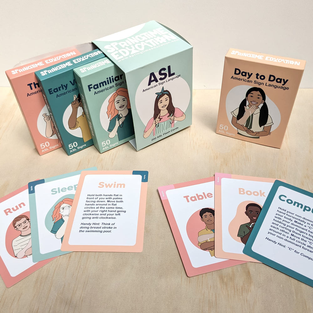 Springtime Education ASL flash cards used in classroom practice session