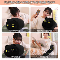 SQEQE Black Cat Plush on sofa adds cozy decor.