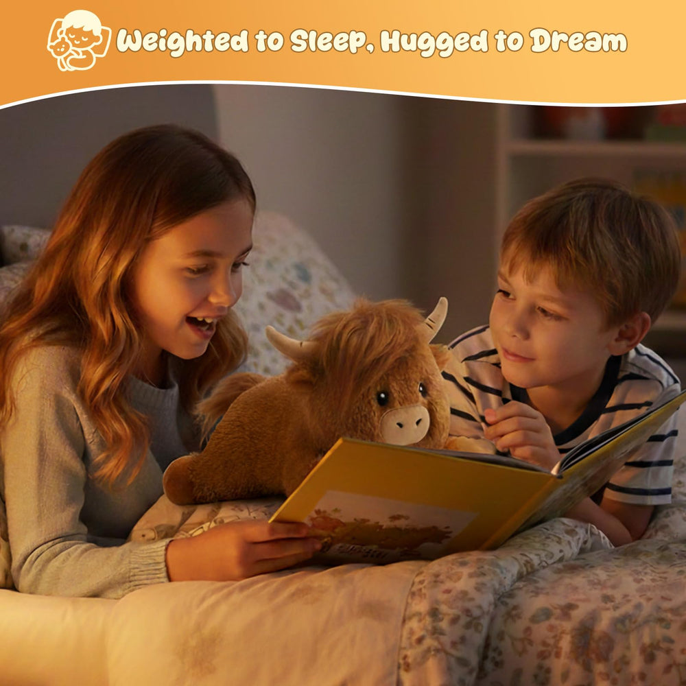 SQEQE Highland Cow plush reading buddy for kids