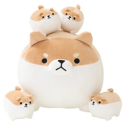 SQEQE Shiba Inu plush mommy tummy with removable pups for imaginative play.