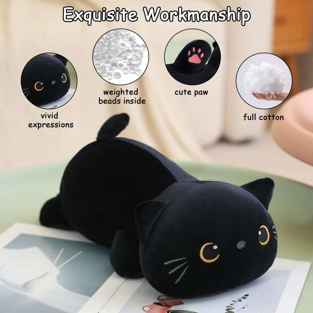 SQEQE weighted black cat plush pillow mode for reading