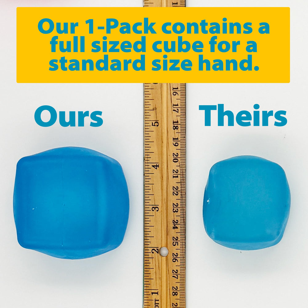 Squeez'M blue cube with ASTM-certified safety for ages 3+.