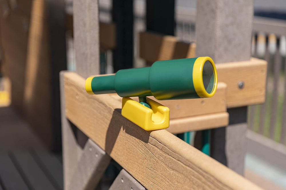 Backyard adventure with the pirate telescope supports active outdoor time
