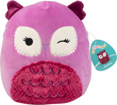 Squishmallows Aurora Owl face close-up highlights the cuddly plush texture and cute design