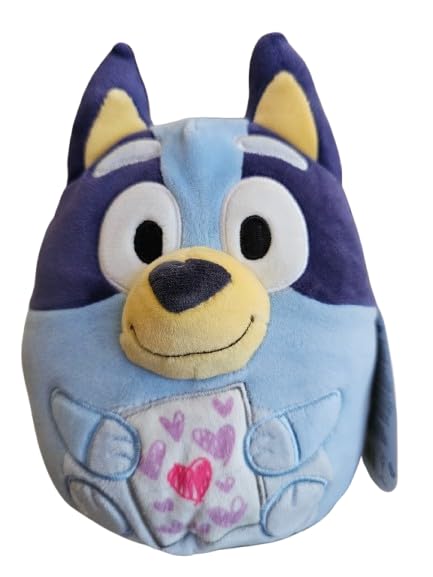 Squishmallows Bluey Valentines 7-inch collectible soft plush, ideal as a travel cuddle buddy.