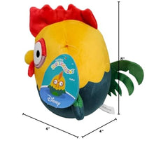 Squishmallows HeiHei rooster collection display emphasizes collectible backstory.