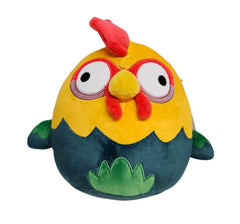 Squishmallows HeiHei rooster plush close-up shows ultra-soft fabric for hugs.