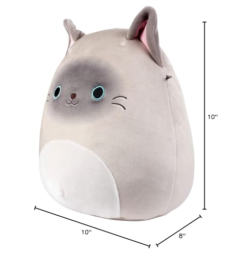 Collectible-display shot of Squishmallows Felton the Siamese Cat plush.