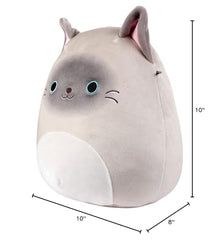 Collectible-display shot of Squishmallows Felton the Siamese Cat plush.