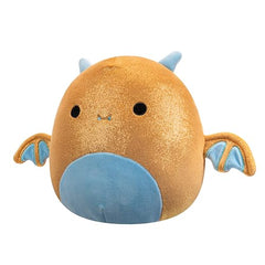Squishmallows Golden Dragon with blue horns and belly detail for collectible charm.