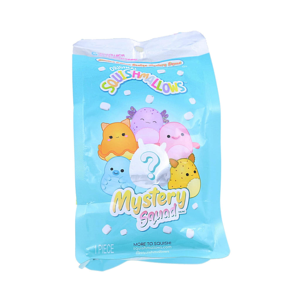 Squishmallows 2021 Sealife Mystery Squad bag packaging showcases a cuddly plush for play.