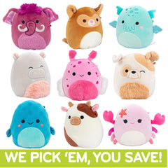 Close-up of soft fabric and vibrant Squishmallows characters from the 5-inch set