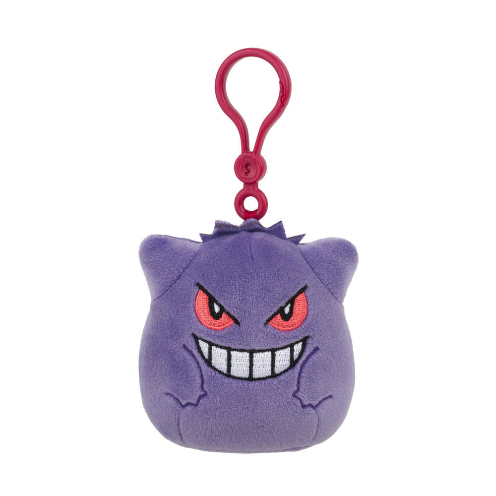 Squishmallows Pokémon Gengar clip ultrasoft close-up shows plush texture perfect for on-the-go comfort.