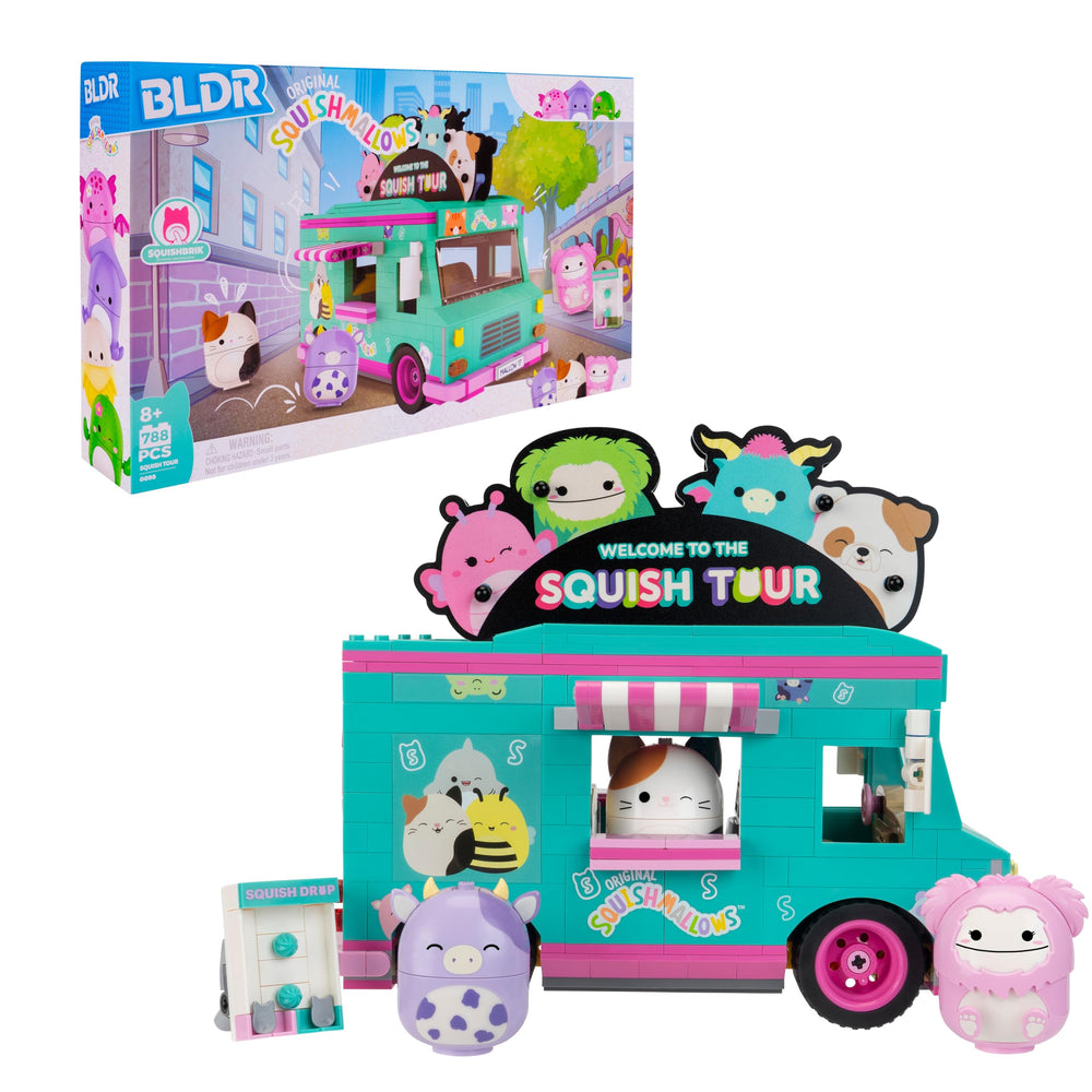 Squishmallows BLDR tour van building set exterior for display and pretend road trips