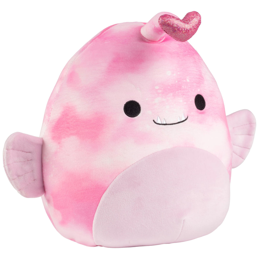 Squishmallows Sy the Pink Angler Fish close-up showing ultra-soft plush texture for cuddling.