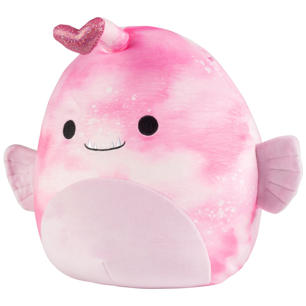 Soft, collectible design: Squishmallows Sy the Pink Angler Fish shows texture details and vibrant colors.