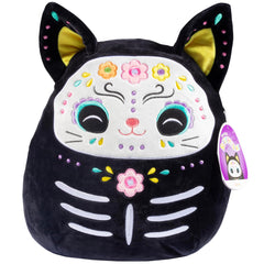 Squishmallows Zelina day-of-the-dead cat pillow with sugar skull details for cozy hugs.