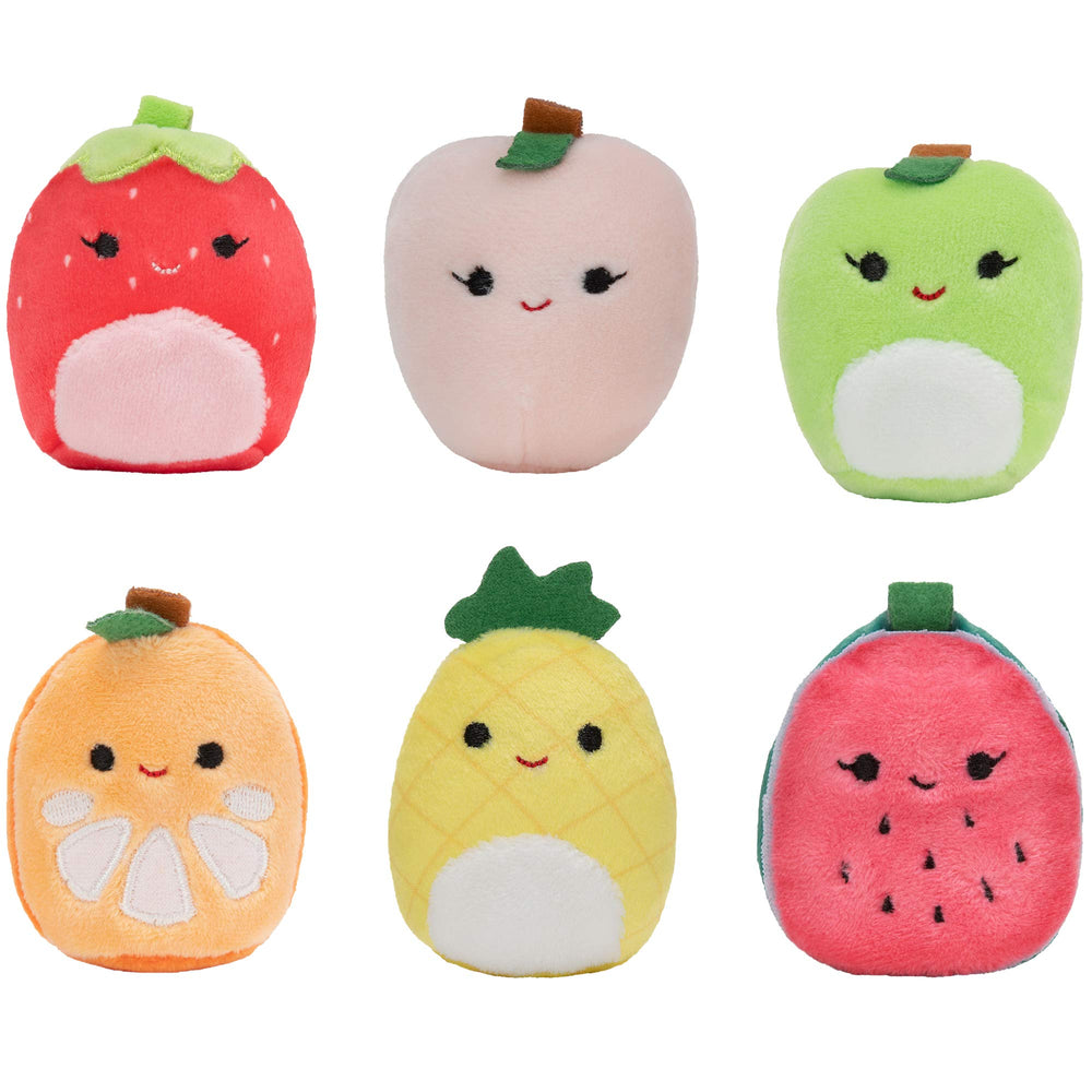 Squishville mini peach plush with soft, squeezable feel for on-the-go fun.