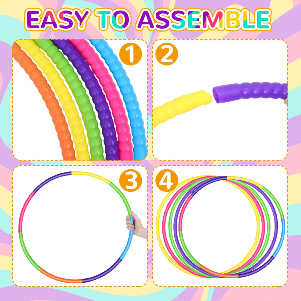 Sratte colorful hoops show storage-friendly design for quick setup