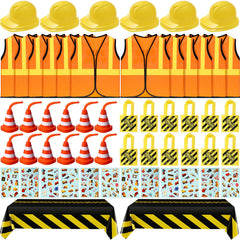 Sratte construction party set contents for themed birthday celebrations.