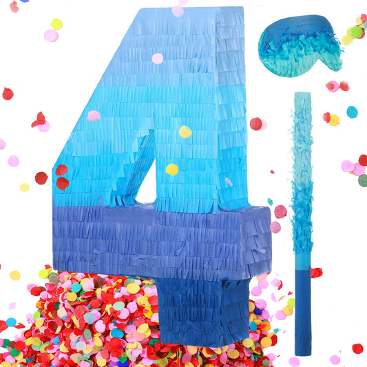 Sratte gradient blue pinata number 4 hanging for party decoration and play