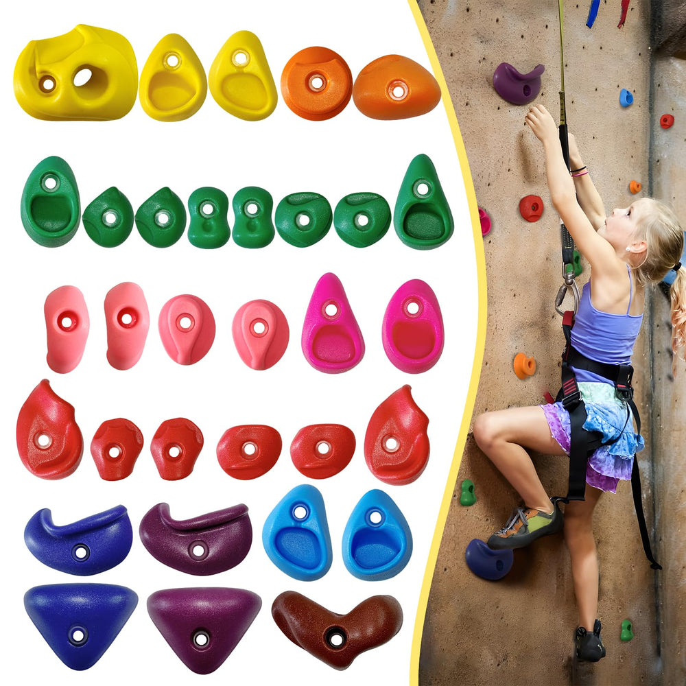 SREHRLY 32-piece holds set for kids and adults, ideal for indoor and outdoor walls.