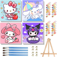 Sretoul four-pack cartoon paint by numbers canvas ready for framing and display