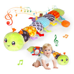 SRICH baby musical plush caterpillar toy close-up showing soft texture and vibrant colors for sensory play