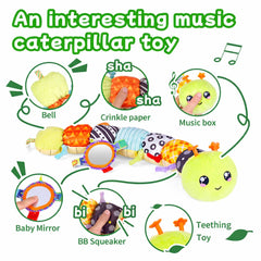 SRICH caterpillar toy face detail highlighting gentle chews and comforting design