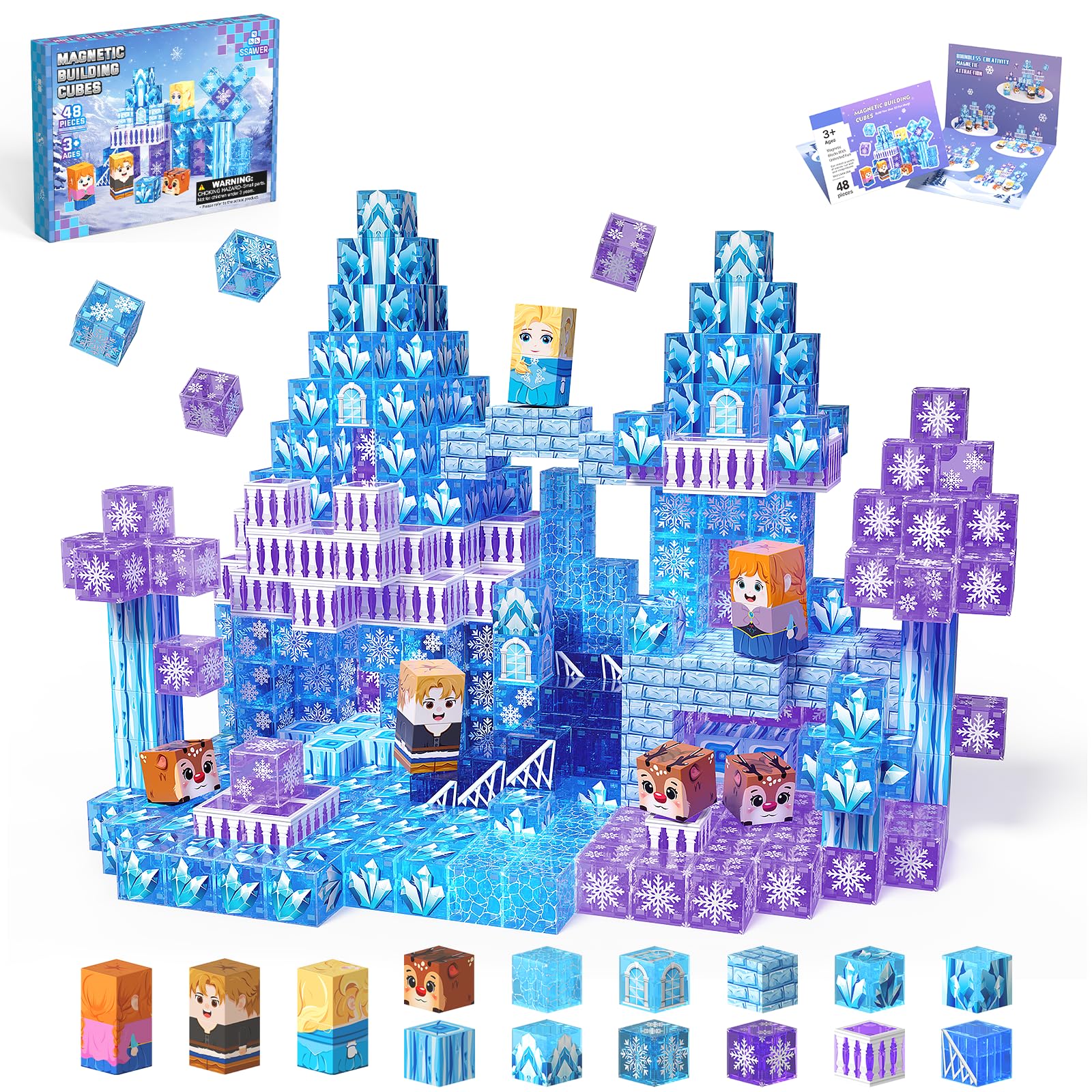 SSAWER 48-piece magnetic blocks set arranged for creative assembly and play