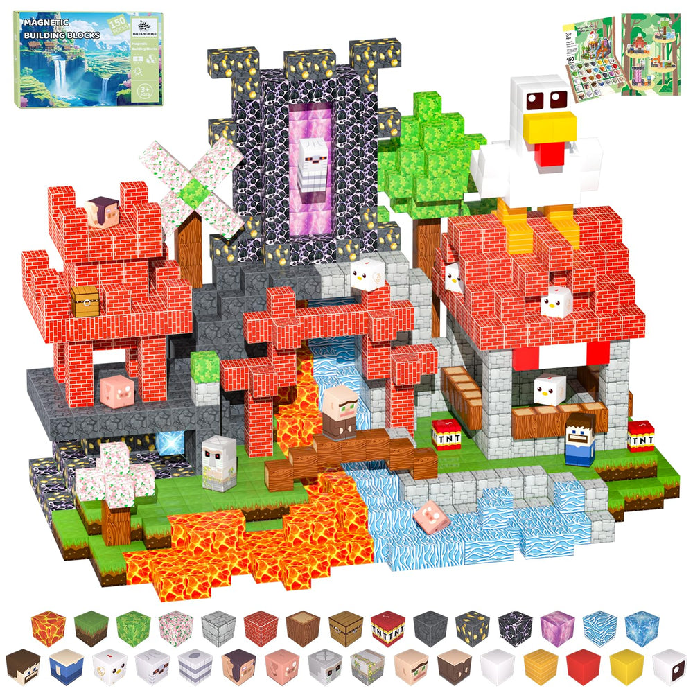 SSAWER Magnetic Blocks 150pcs light-up for creative building and play