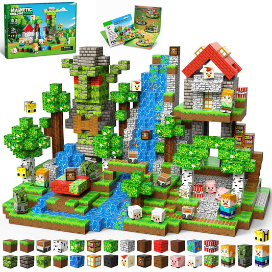 SSAWER magnetic blocks packaging shows 150 pieces for screen-free fun.