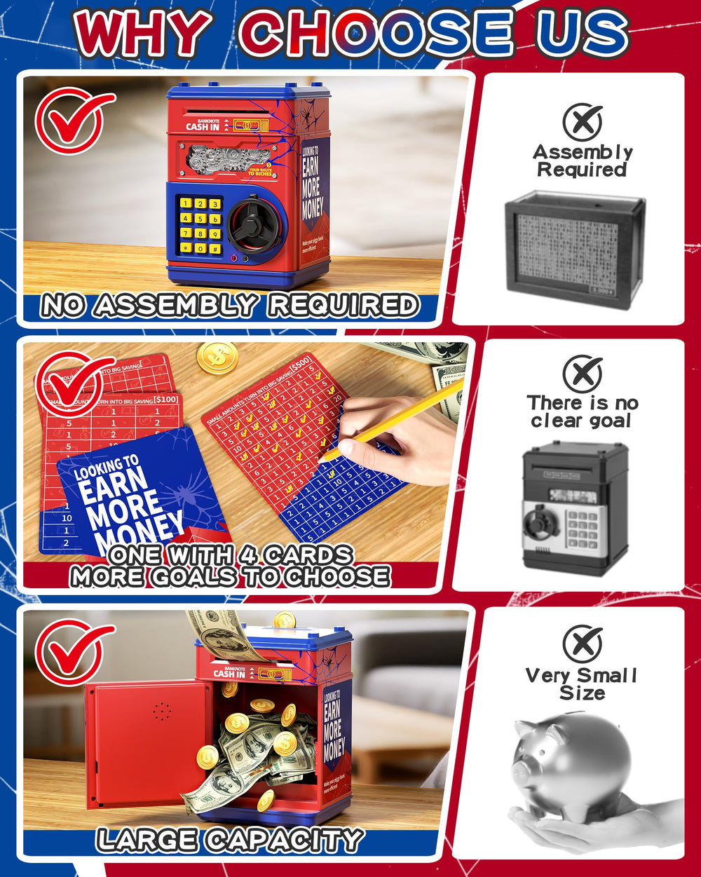 STACTCUTE piggy bank features an ATM-style slot for realistic deposits.