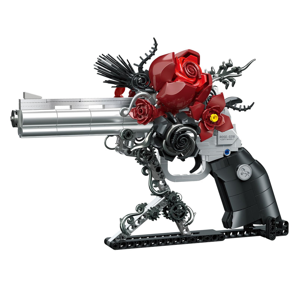 STADREWVY Guns & Petals Gothic revolver display with red roses.