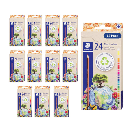 STAEDTLER colored pencils 12-pack color swatches display vibrant hues for students and artists.