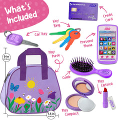 Star Princess accessories included inside the purse for tidy pretend makeup
