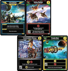 Star Realms Command Decks display featuring heroic cards and strategic gambits.
