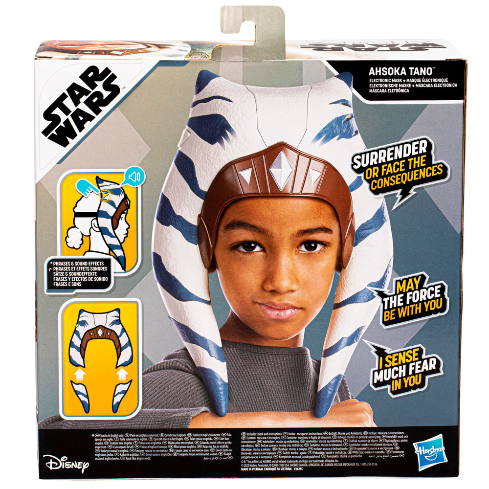 Star Wars Ahsoka Tano mask angled view highlighting head-tail design