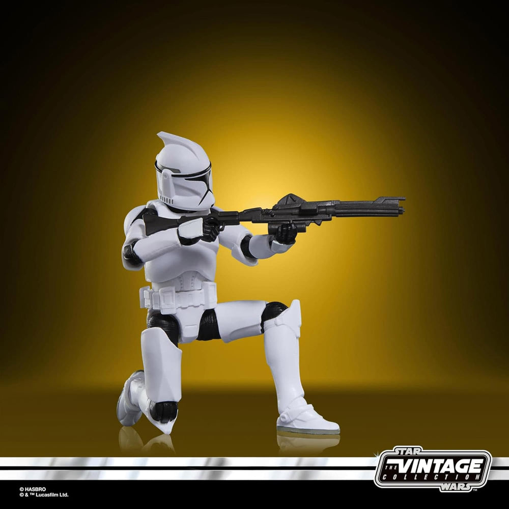 Star Wars Attack of the Clones Phase I Trooper pose for film-inspired display.