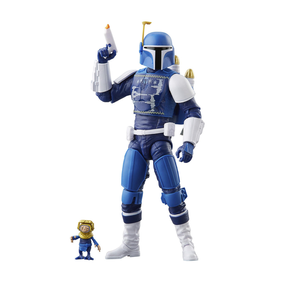 STAR WARS The Black Series Mandalorian Scout Holiday Edition figure front view for display.