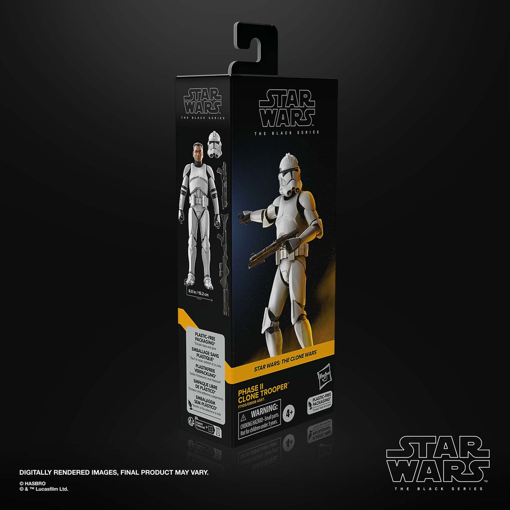 STAR WARS Black Series Phase II Clone Trooper diorama-ready figure.