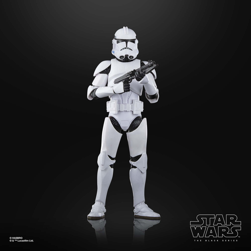 STAR WARS Black Series Phase II Clone Trooper with blaster for authentic play.